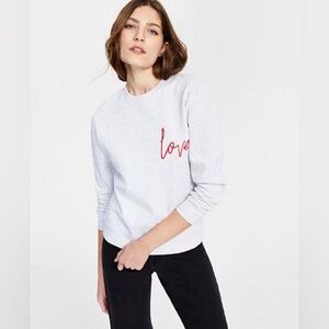 French Connection Light Gray 'Love' Embroidered Crewneck Sweatshirt